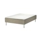 SKÅRER sprung mattress, beige, wooden base, rectangular, with legs, textured top.
