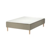 SKÅRER bed: cream, wooden base, sprung mattress, rectangular, light grey sides.