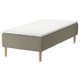 SKÅRER bed in green with white mattress, wooden legs, quilted design.