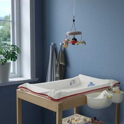 SKÖTSAM Babycare mat with cover, blueberry pattern/white, 53x80 cm