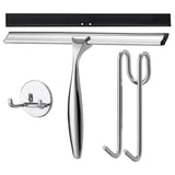 SKOGHALL shower accessories: chrome squeegee, rail hook, suction cup hook. Modern design, functional.