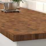Wooden kitchen counter, SKOGSÅ brand, solid & veneer wood, durable, rustic edge.