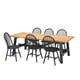 Option: SKOGSTA 6-seat dining set with sturdy acacia table and dark chairs.