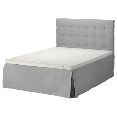 SKOTTERUD bed, light grey, recycled materials, padded headboard, minimalist.