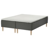 SKOTTERUD bed: grey quilted foam mattress on dark grey base with wooden legs.