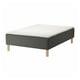 SKOTTERUD bed base: dark grey, wooden legs, rectangular, upholstered.