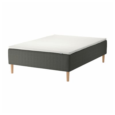 SKOTTERUD bed, gray and white, quilted design, wood legs, cozy and supportive.