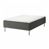 SKOTTERUD bed: grey, rectangular, quilted top, metal legs.