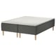 New product SKOTTERUD bed: grey, quilted, rectangular, wooden legs.