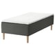 SKOTTERUD dark gray bed with white mattress, wooden legs, quilted design.