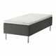 SKOTTERUD bed in white & dark grey, quilted, raised on metal legs.