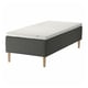 SKOTTERUD bed: modern, black base with sprung mattress, light grey top, wooden legs.