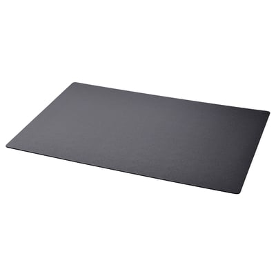 A black SKRUTT desk pad, rectangular, made of eva and polyethylene plastic, designed to protect and keep desks clean.