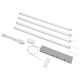 Image shows an led lighting kit for kitchen cabinets. Includes strips, driver, dimmer, and cord. White colour, sleek design for enhet kitchens.