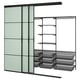 Option: Modern black storage unit with sliding doors, open shelves, and mesh drawers. Ideal for bedroom organization.