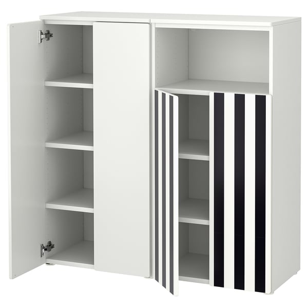 SMÅSTAD cabinet open with shelves, hinges, adjustable feet. Modern minimalist.