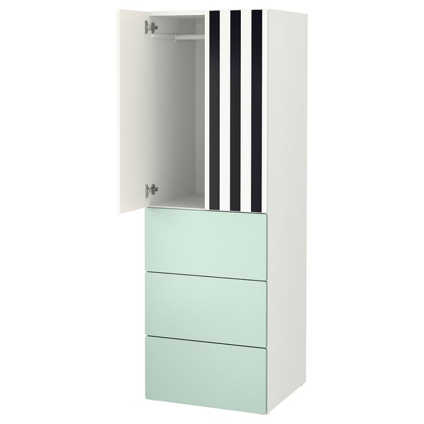 SMÅSTAD wardrobe, white, green drawers, black-white doors, adjustable shelves.