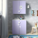 Kids room with purple SMÅSTAD cabinet, toys, puzzle sticker, art stool.