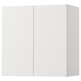 White storage cabinet, modern minimalist design, rectangular shape, with soft-close doors.