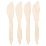 Four natural, light-colored wooden knives; simple, rectangular shapes with smooth edges.