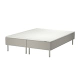SNARUM bed, white, fabric, rectangular, modern, using bonnell springs, light gray legs.