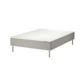 SNARUM bed: white, upholstered, rectangular, raised legs.