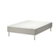 SNARUM bed: white, upholstered, rectangular, raised legs.