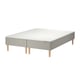 Ikeas SNARUM bed: rectangular, light gray, fabric-covered base with wooden legs.
