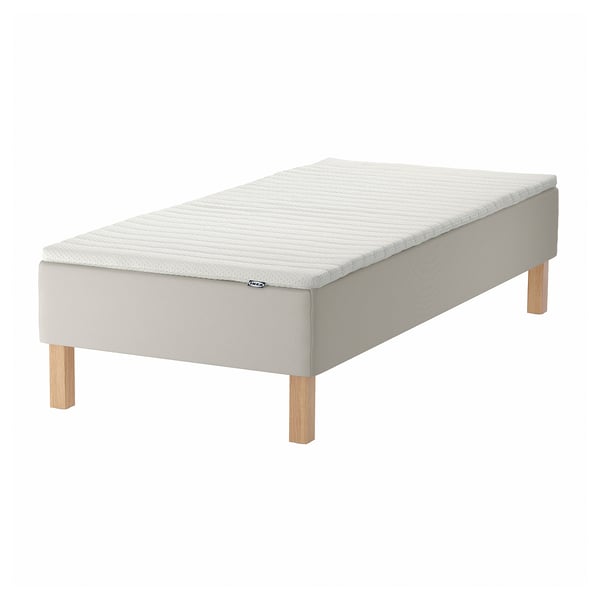 Ikea SNARUM bed: rectangular, light grey, fabric & wood, modern minimalist.