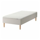 Ikea SNARUM light grey fabric wooden-legged bed.