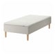 Ikea SNARUM light grey fabric wooden-legged bed.