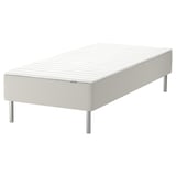 White bed base with metal legs.