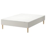 Snärum bed frame, white with wooden legs, cotton-polyester upholstery.