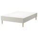 Snärum bed frame, white with wooden legs, cotton-polyester upholstery.