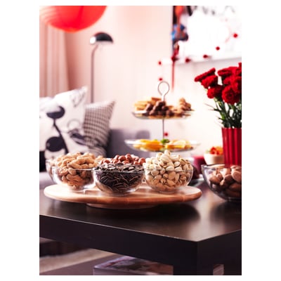 SNUDDA wooden tray. Round, light, natural finish. Solid aspen wood. Simple, smooth design.