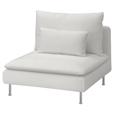 A SÖDERHAMN modern white armchair with sleek chrome legs.