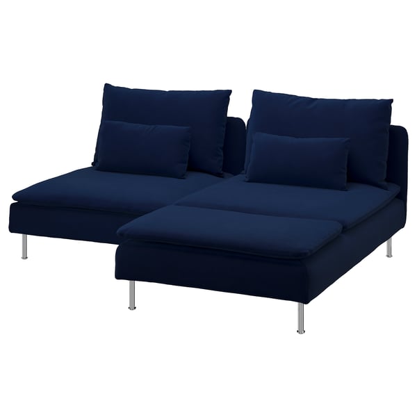 Dark blue SÖDERHAMN sectional sofa with metal legs and cushions.