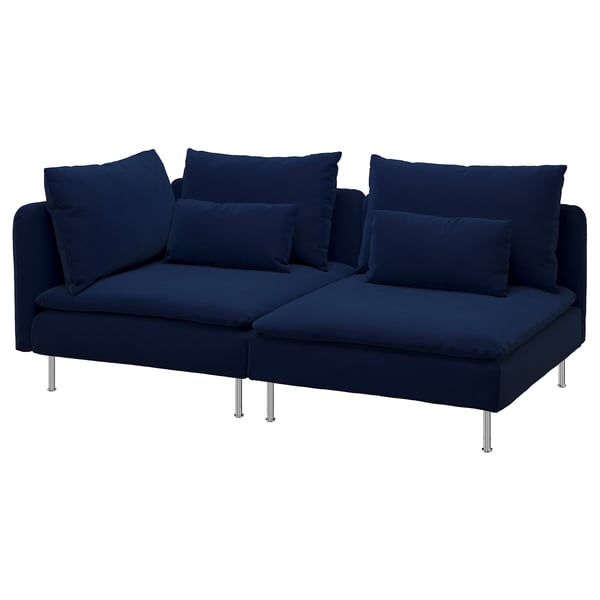 SÖDERHAMN navy blue sectional sofa, modern design with deep seats and chrome legs.