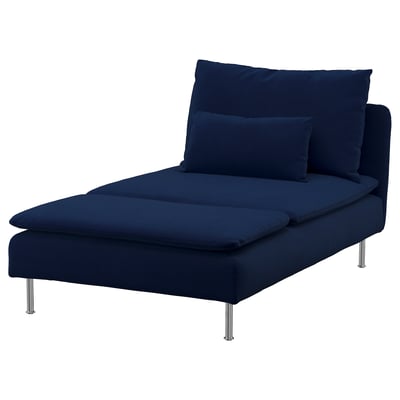 Navy blue SÖDERHAMN chaise, modern design, chrome legs, padded cushions.