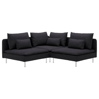 SÖDERHAMN sectional sofa, dark gray, modern design, l-shape, metal legs.