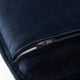 Close-up of navy-blue garment zip, high-quality fabric and sturdy zipper