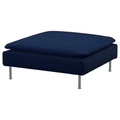 SÖDERHAMN blue ottoman. Square, plush with chrome legs.