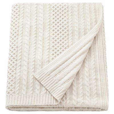 SÖRBYSKOGEN blanket, white, knitted, 100% recycled polyester, warm & cosy.