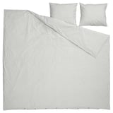 Ikeas SOLFIBBLA duvet cover set, black & white stripes, cotton, rectangular, with 2 pillowcases.