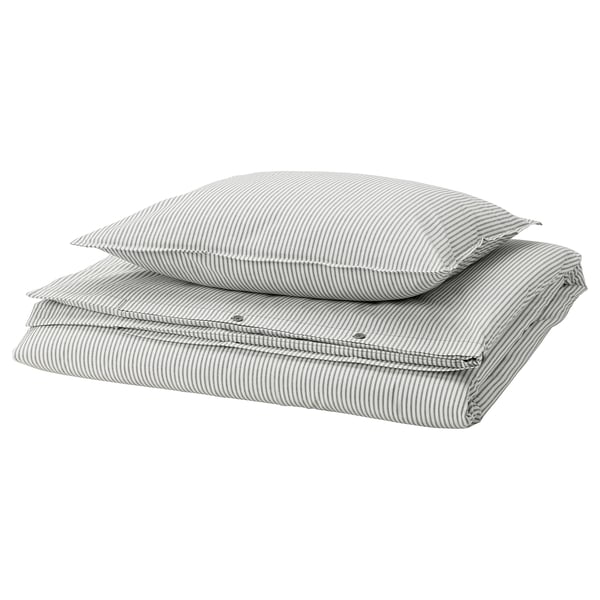 Brianne SOLFIBBLA bedding, gray striped, 100% cotton, rectangular, folded.