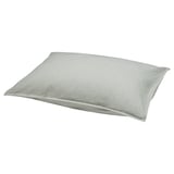 A SOLFIBBLA pillow in gray with narrow white stripes, rectangular shaped. Its padded with lightweight fabric.