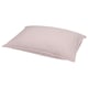 A SOLFIBBLA pillow in red and white stripes. Its rectangular, soft, and made from breathable recycled cotton.