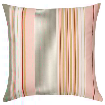 Multi-colored striped cotton cushion cover, square shape with zipper.