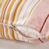 Striped cushion cover with zipper, easy to remove.