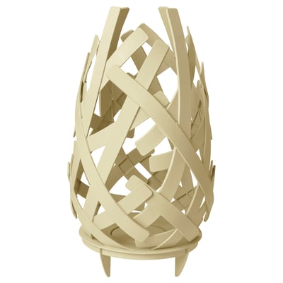 SOLVINDEN lamp, beige, wicker design, plastic, round base, intricate patterns.